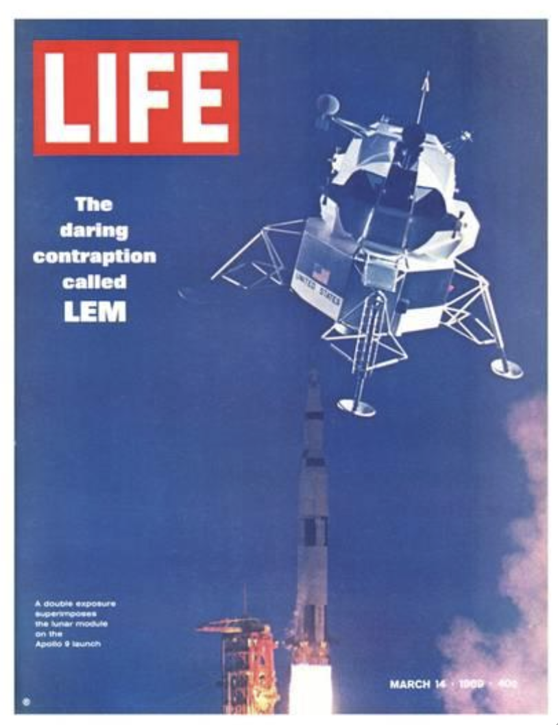 LUNAR EXCURSION MODULE IN AIR, MARCH 14, 1969