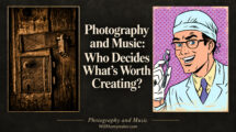 Photography and music artwork pairing an old wooden door photograph with the Music From the Doctor’s Office illustration.