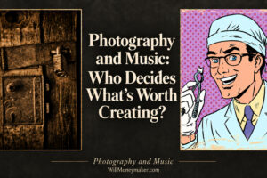 Photography and music artwork pairing an old wooden door photograph with the Music From the Doctor’s Office illustration.
